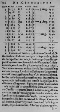 This page has a table establishing a connection among several calendars. Notice the reference to Copernicus in the text.