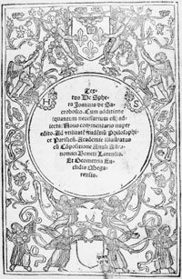 The title page of an edition of Sacrobosco's De Sphaera.